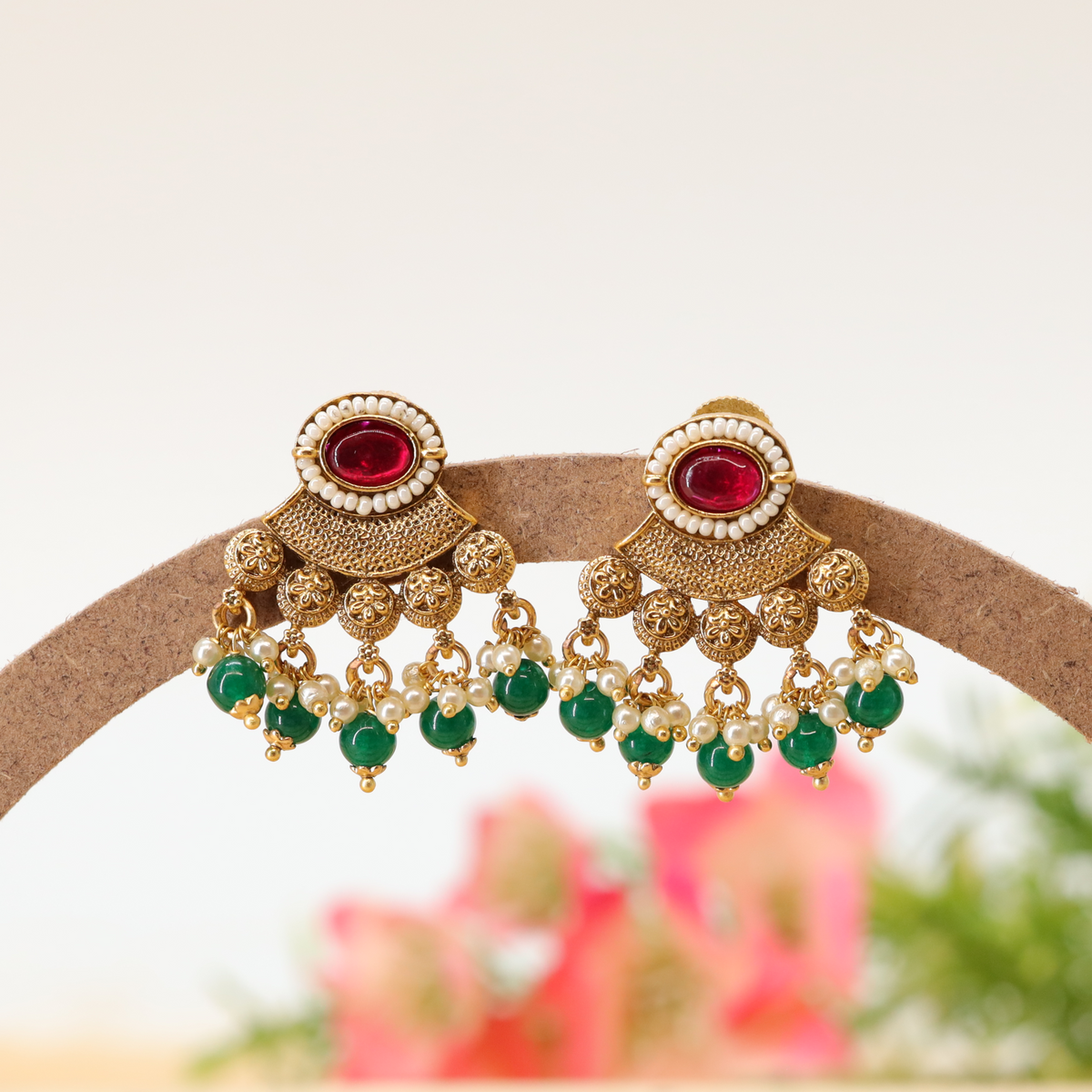 Mangala Pearl Medallion Stud Earrings with Multi Charm Tassel Drops