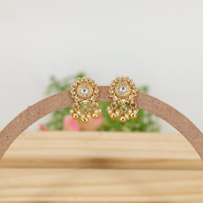 Sunburst Floral Stud Earrings with Crystal Centre and Pearl Drops