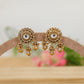 Circular Cluster Stud Earrings with Crytalstal Centre and Bead Drops