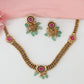 Artisan Crafted Block Link Necklace with Round Framed Pendants
