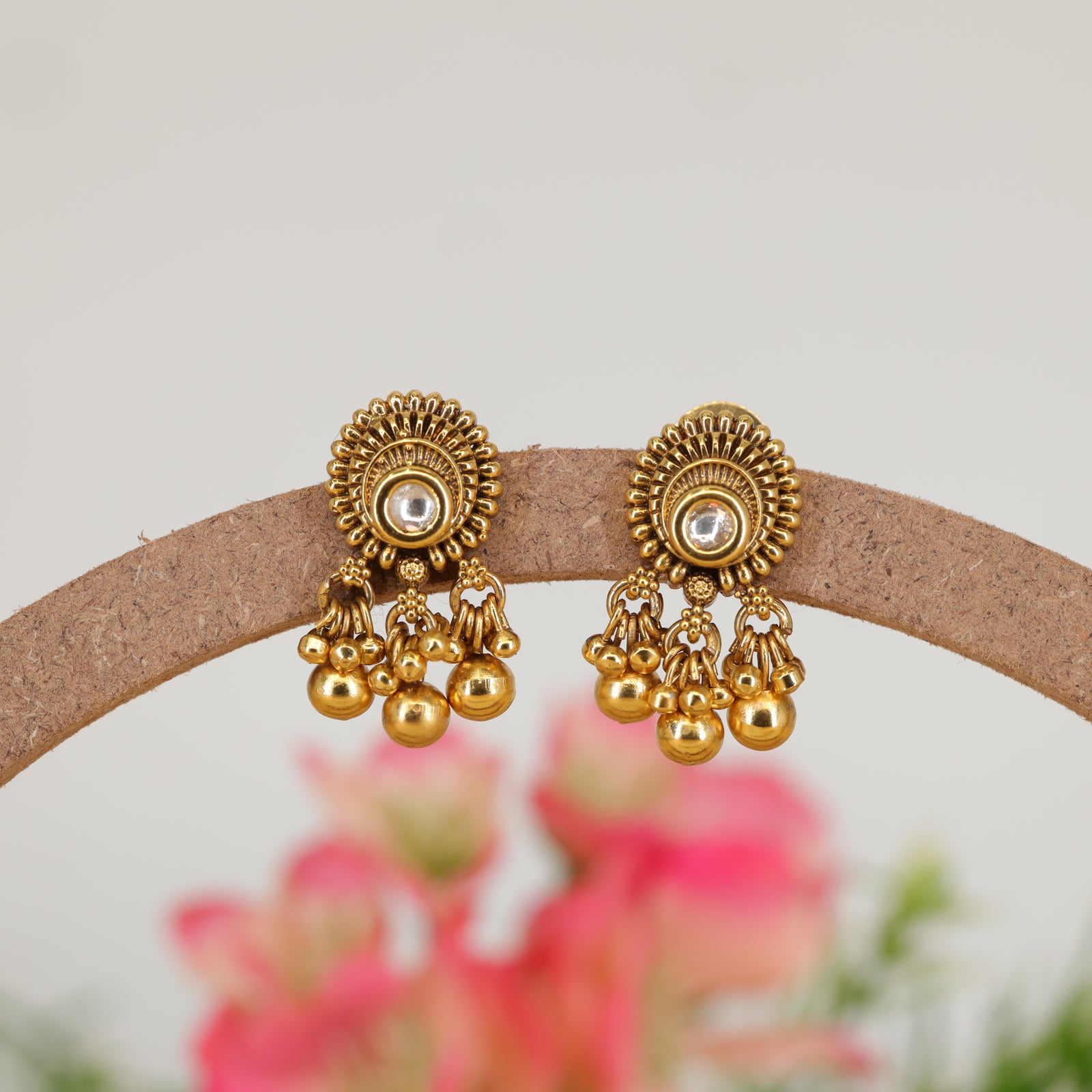 Classic Round Stud Earrings with Crystal Centre and Hanging Drops