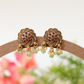 Navapushpa Leaf Medallion Stud with Clustered Stone Centre and Pearl Ball Tassels