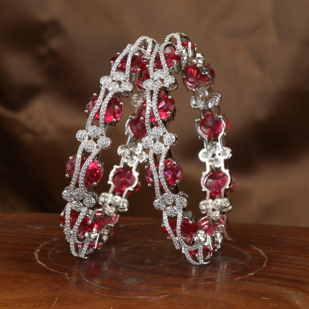 Graceful Connector Motif Bangles with Alternating Oval Settings and Glittering Cluster Links