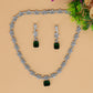Sharp Link Rhodium Necklace with Geometric Pattern Chain and Matching Drop Earrings