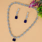 Sharp Link Rhodium Necklace with Geometric Pattern Chain and Matching Drop Earrings