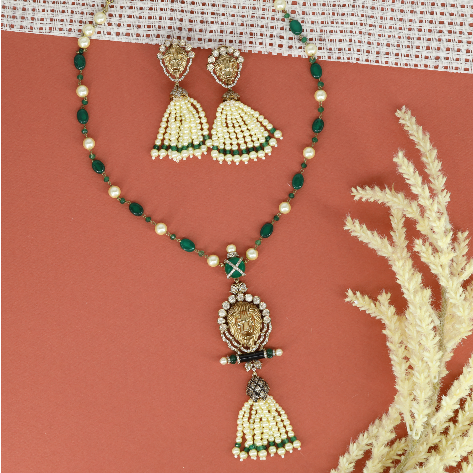 Lion Emblem Victorian Long Haara with Decorative Pendant
