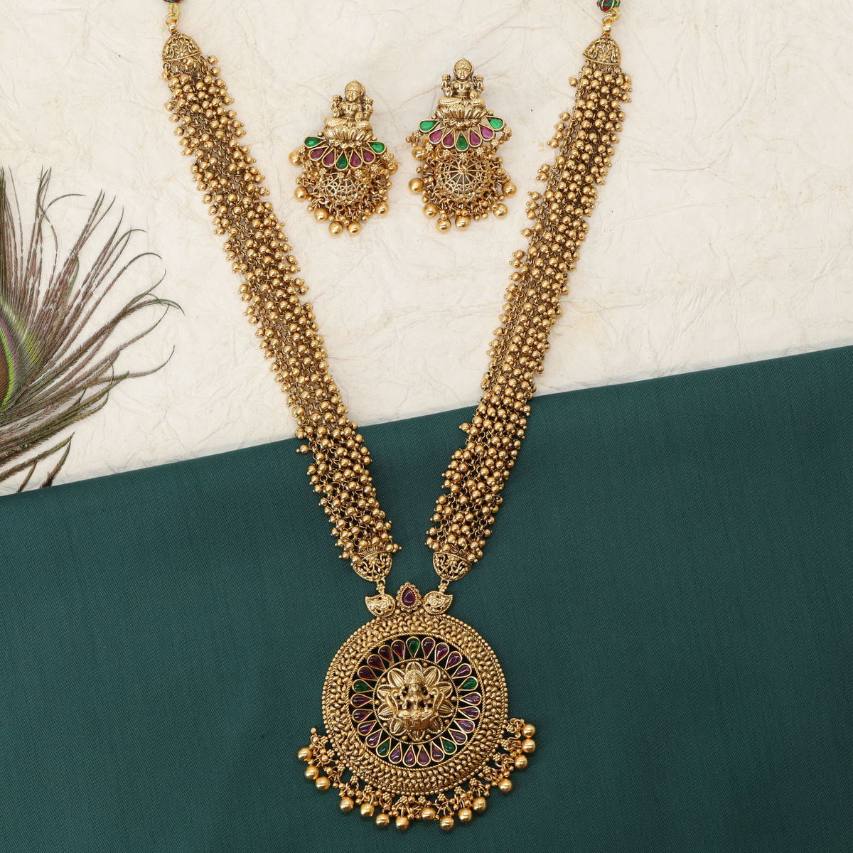 Amara Devika Chakra Long Haara with Tiered Bead Flow and Sculpted Centre Seal