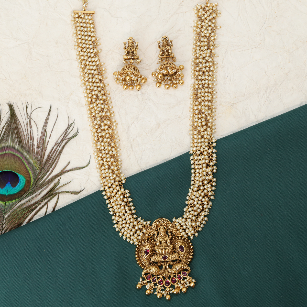 Devayani Ceremonial Multi Row Pearl Haara with Ornamental Drop Tassels