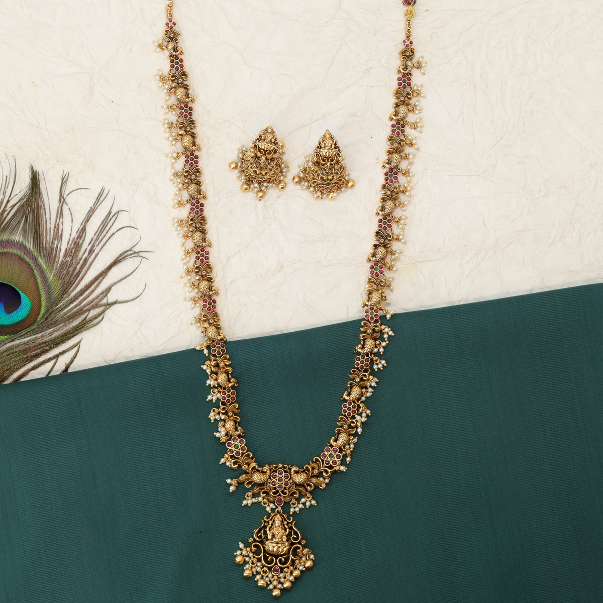 Vaishnavi Devalaya Mala Long Haara with Sculpted Link Rhythm and Bead Fringe