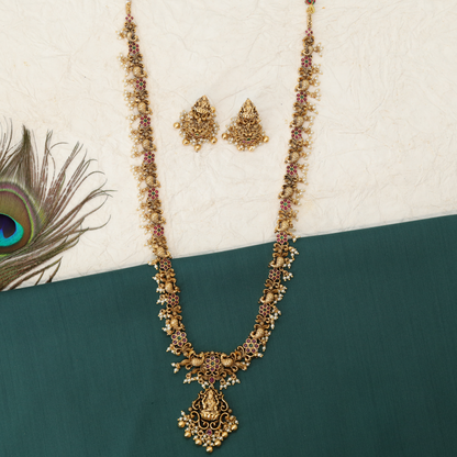 Vaishnavi Devalaya Mala Long Haara with Sculpted Link Rhythm and Bead Fringe