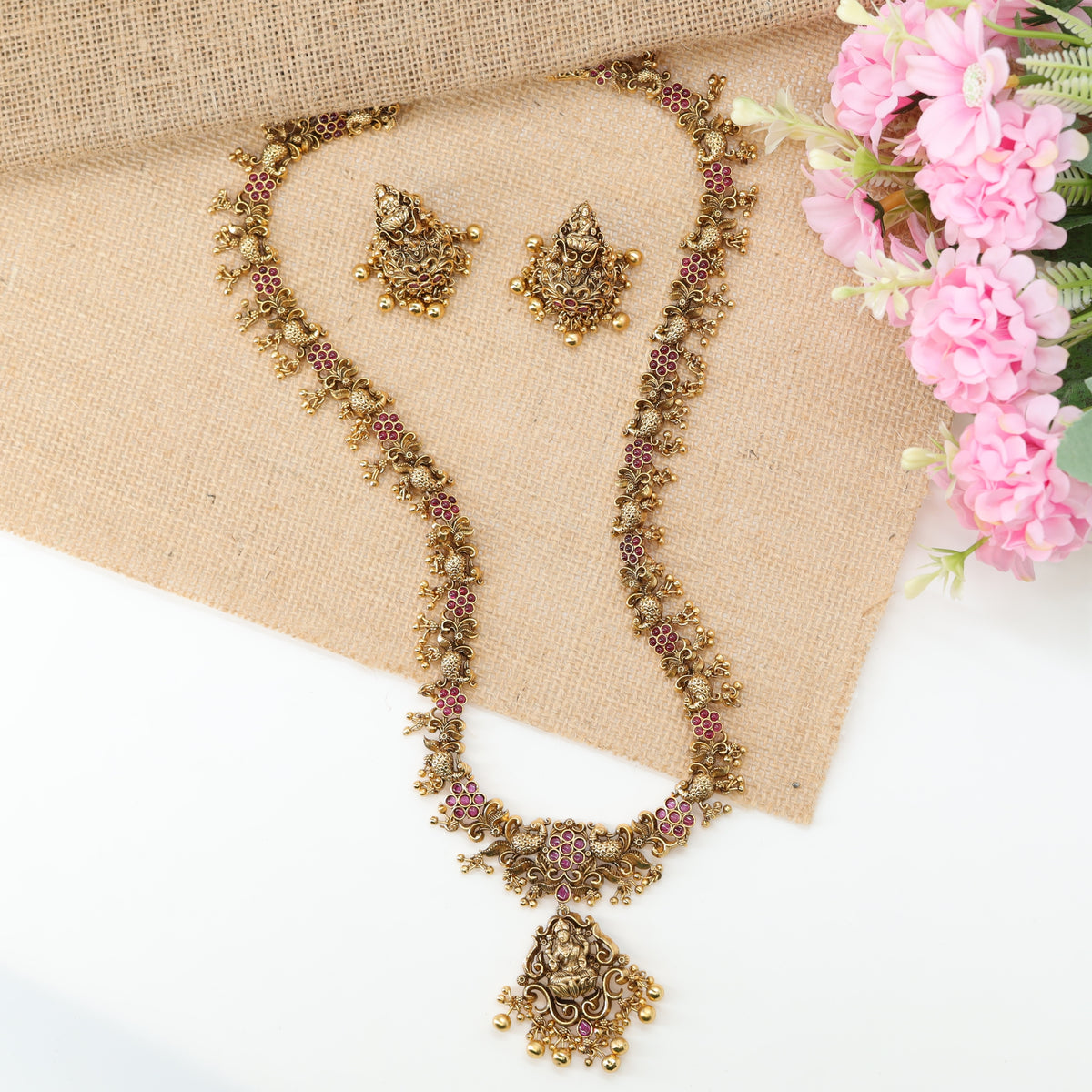 Vaishnavi Devalaya Mala Long Haara with Sculpted Link Rhythm and Bead Fringe