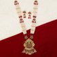 Indralekha Layered Pearl Long Chain with Floral Crest and Bead Tassels
