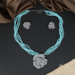 Multi Strand Beaded Chain with Floral Pendant and Matching Stud Earrings