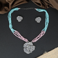 Multi Strand Beaded Chain with Floral Pendant and Matching Stud Earrings