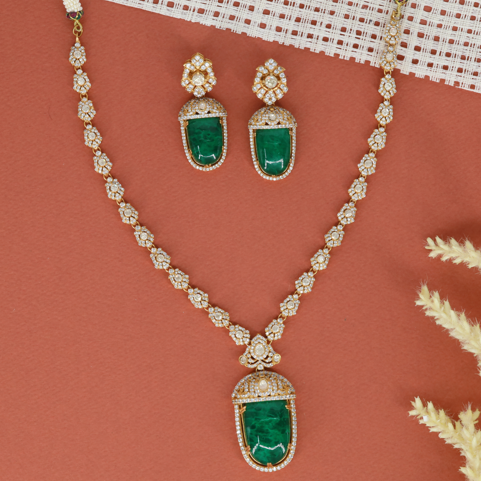 Classic Link Necklace with Floral Motif Chain and Bold Pendant Drop