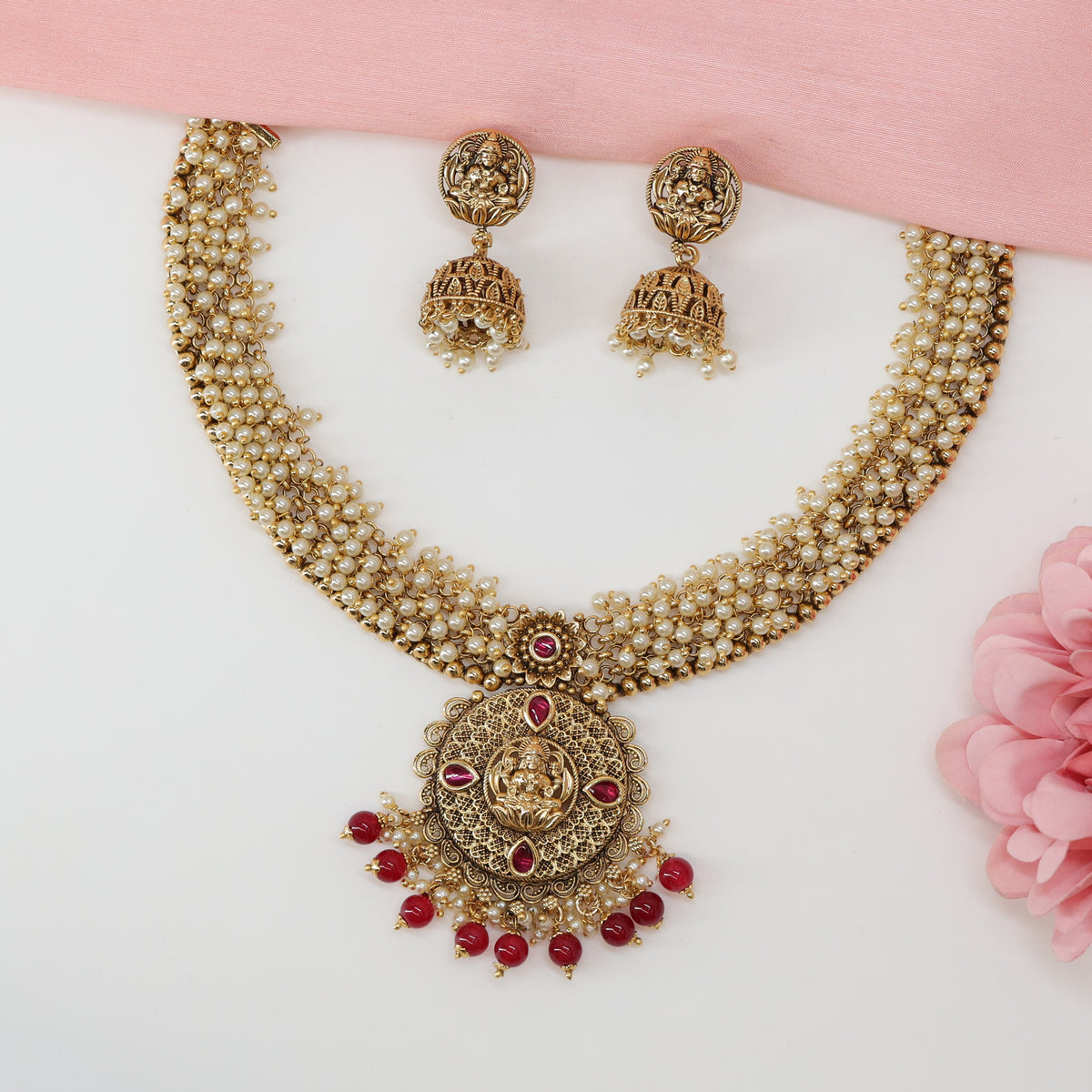 Grand Lakshmi Halo Necklace with Pearl Cluster Collar