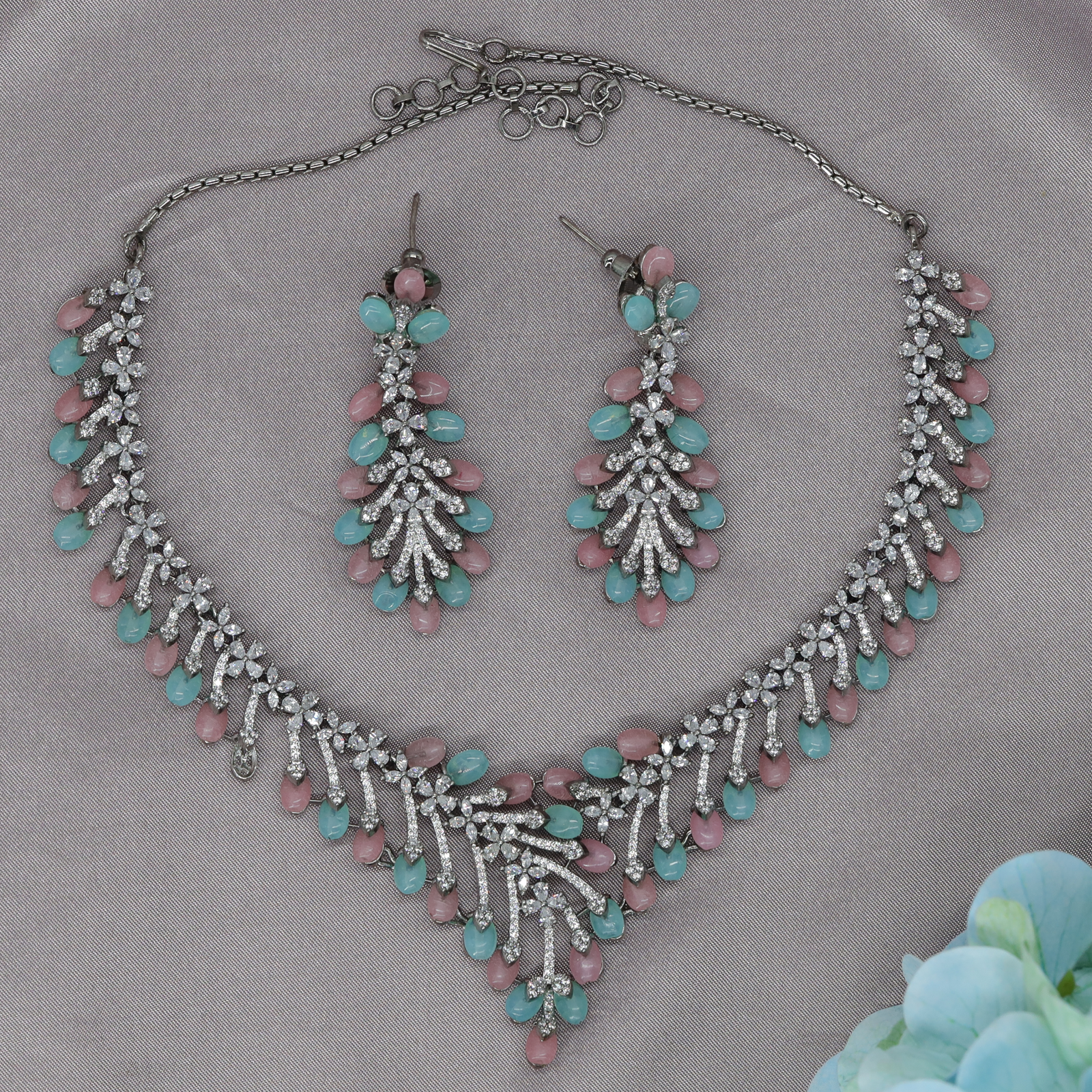 Flowing Vine Crytalstal Necklace with Dangling Teardrop Fringe
