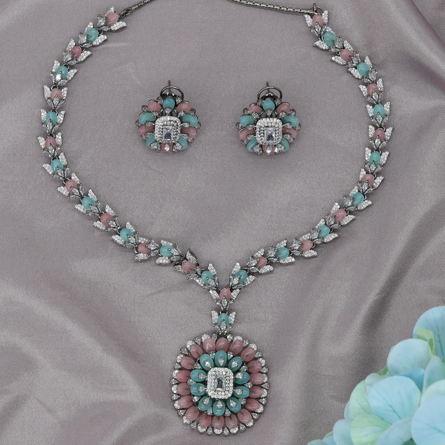 Blooming Rosette Necklace with Double Petal Halo Centrepiece