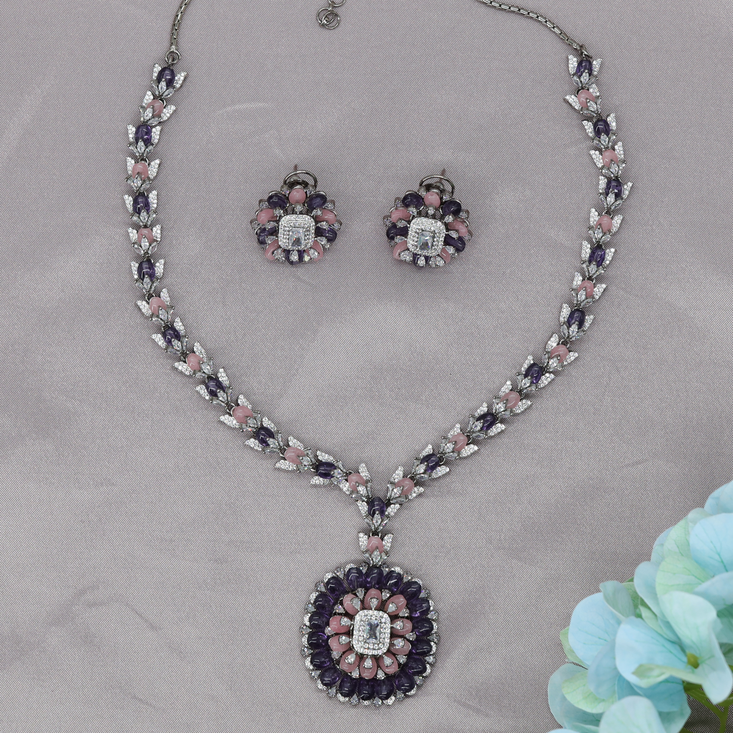 Blooming Rosette Necklace with Double Petal Halo Centrepiece