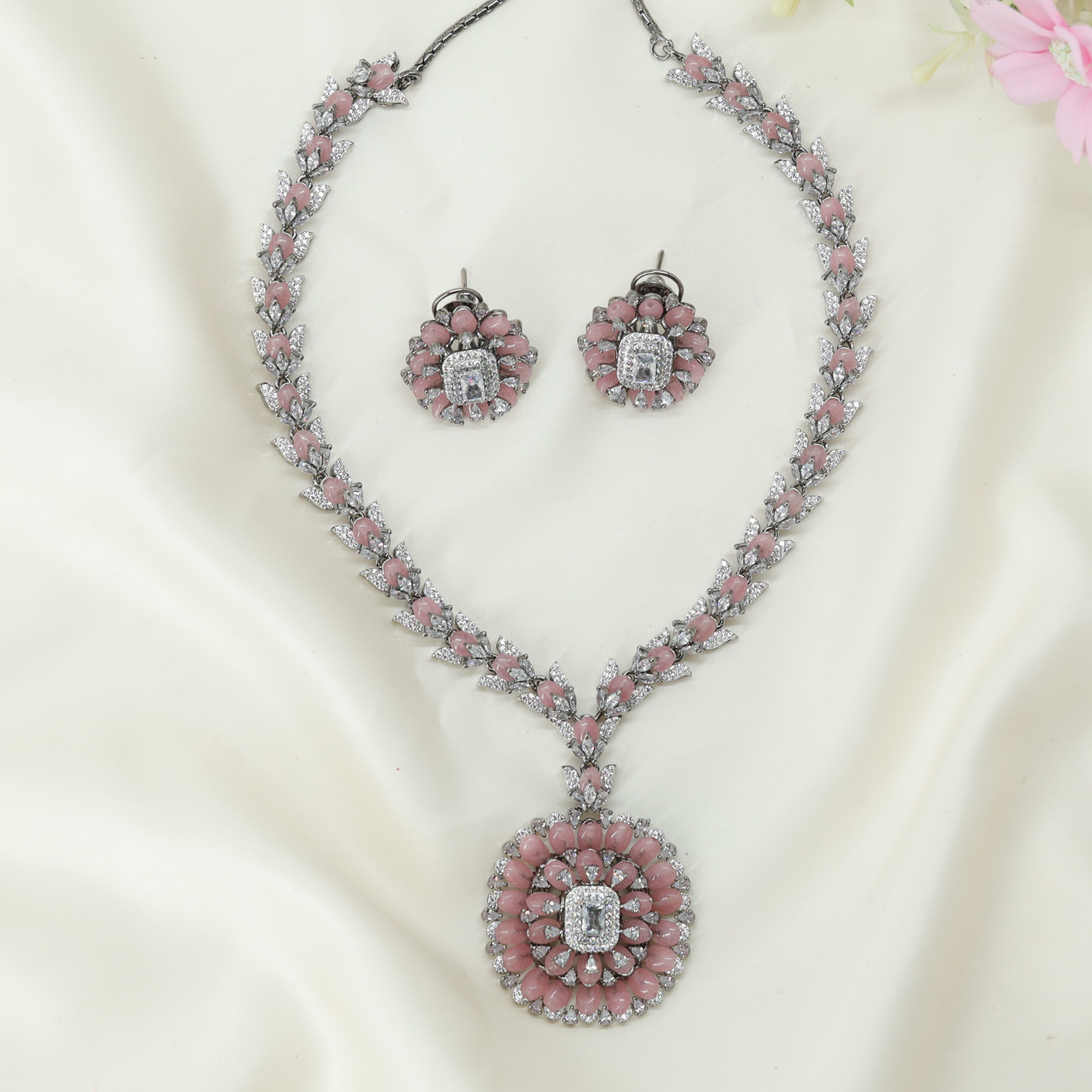 Blooming Rosette Necklace with Double Petal Halo Centrepiece