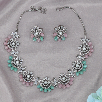 Blossom Cluster Necklace with Pearl Centre and Curved Petal Fringe