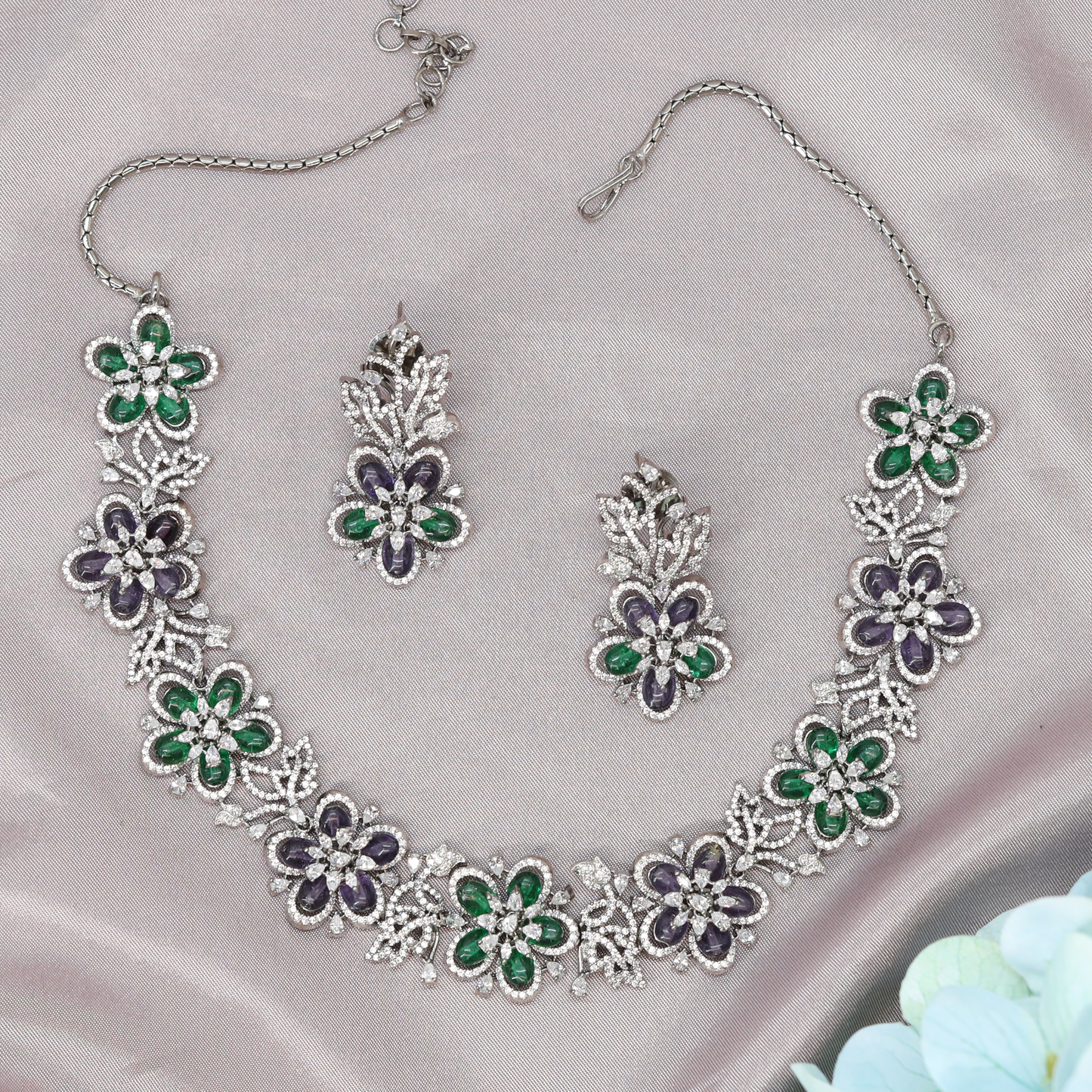 Bloom Garland Necklace with Repeating Flower Clusters and Leaf Filigree