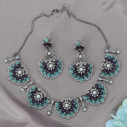 Artistic Floral Arrangement Necklace Set with Ornamental Side Connectors