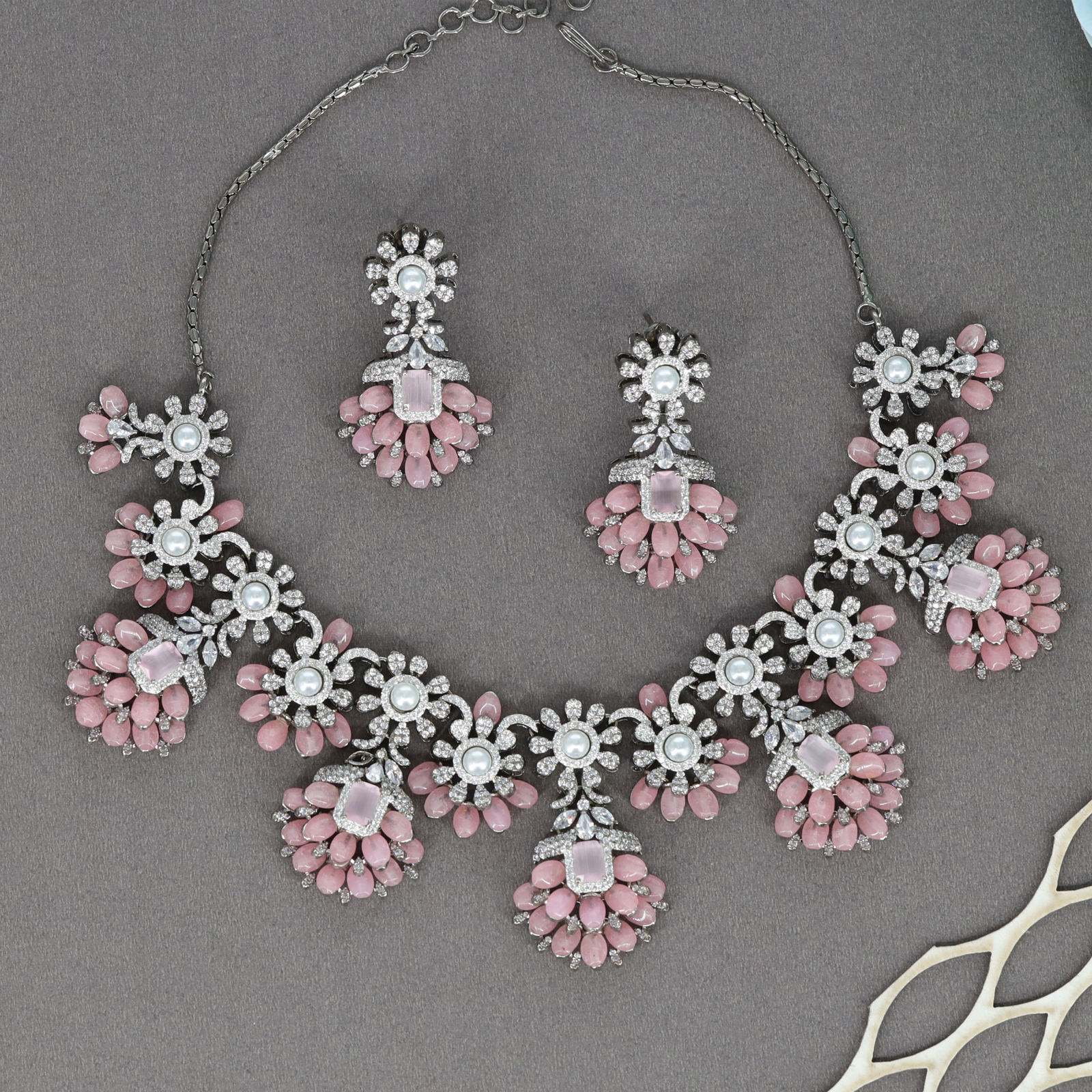 Aurora Bloom Necklace Set with Radiant Floral Crytalstal Motifs and Drop Clusters