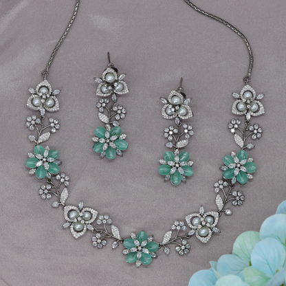 Serene Blossom Necklace Set with Decorative Floral Panels and Vine Accents