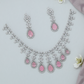 Floral Drop Necklace with Hanging Teardrop Pendants and Matching Earrings