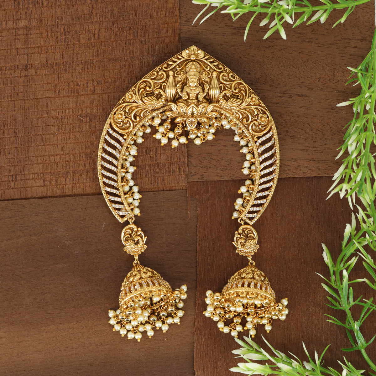 Padmatorana Heritage Head Arch with Pearl Fringe and Carved Motifs