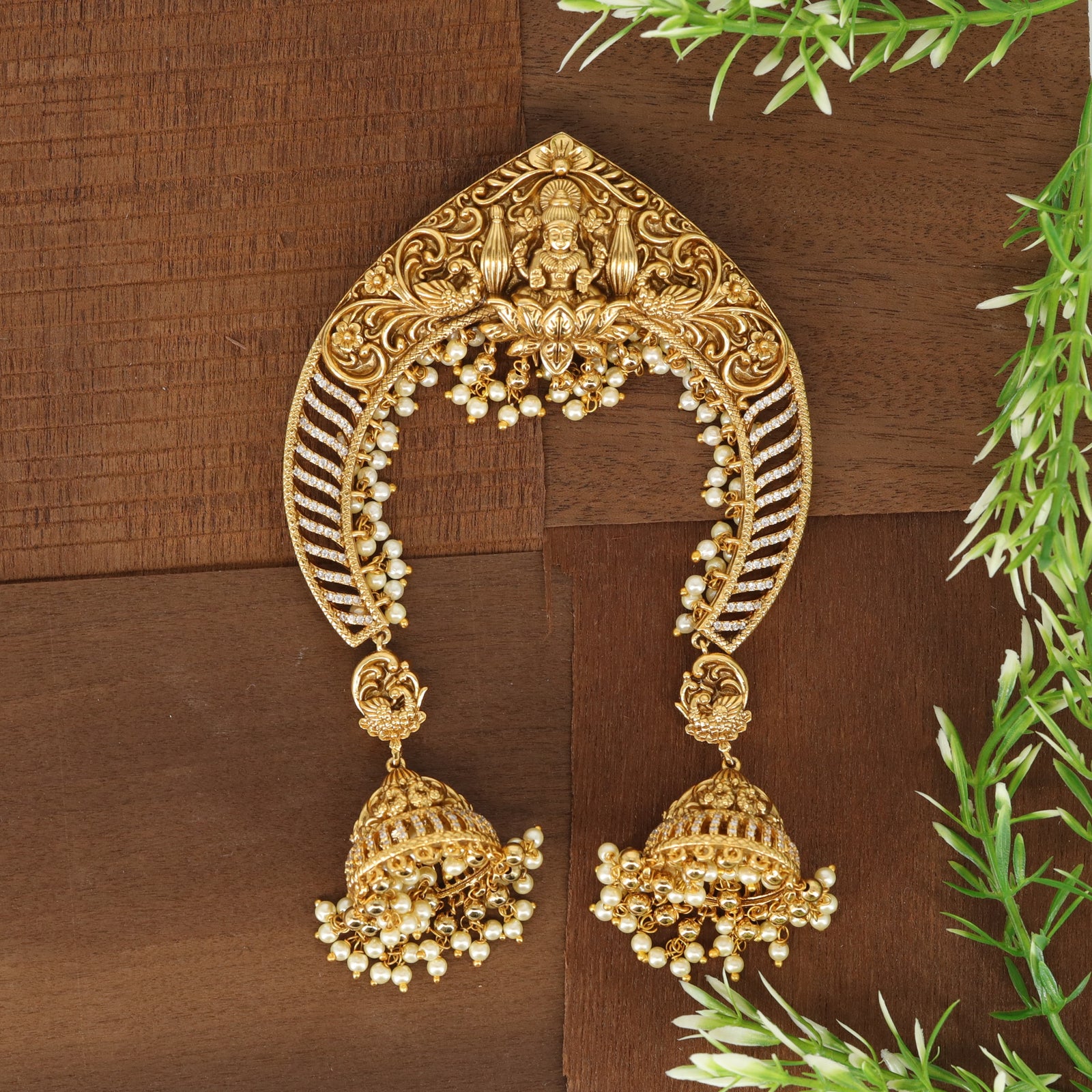 Padmatorana Heritage Head Arch with Pearl Fringe and Carved Motifs