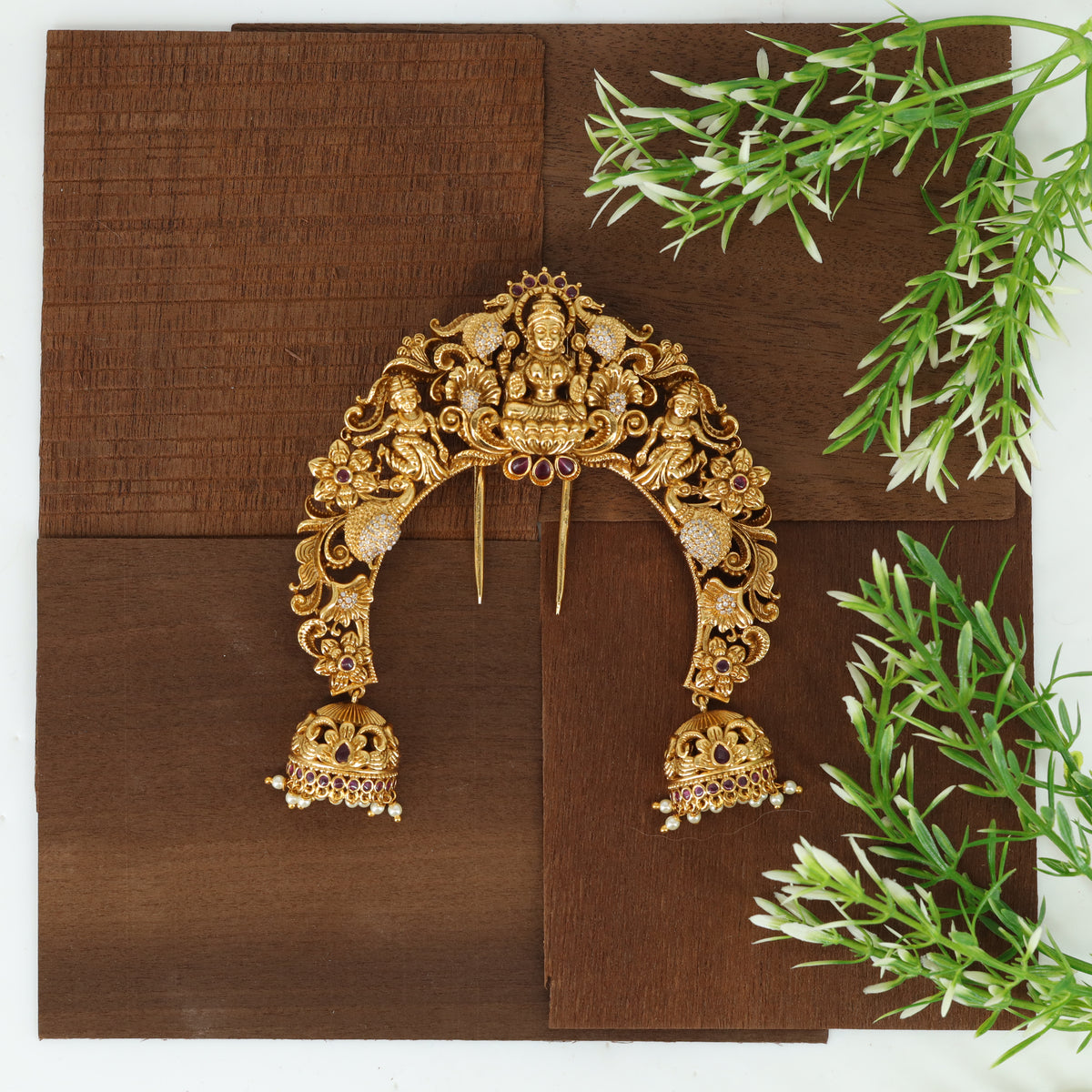 Trilokyamohini Lakshmi Headset Arch with Dancer Panels and Gem Lined Jhumkas