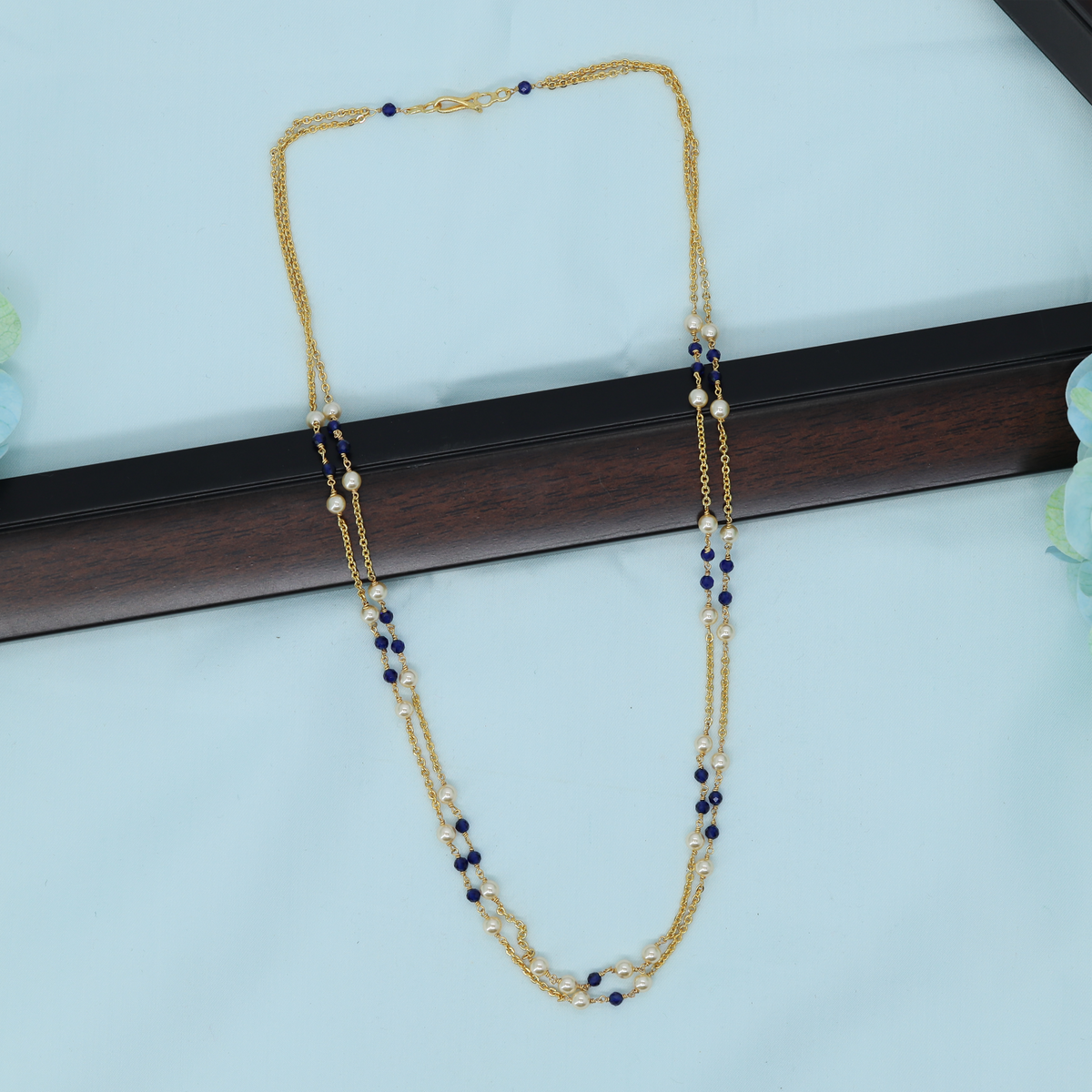 Elegant Double Strand Beaded Chain with Fine Gold Links
