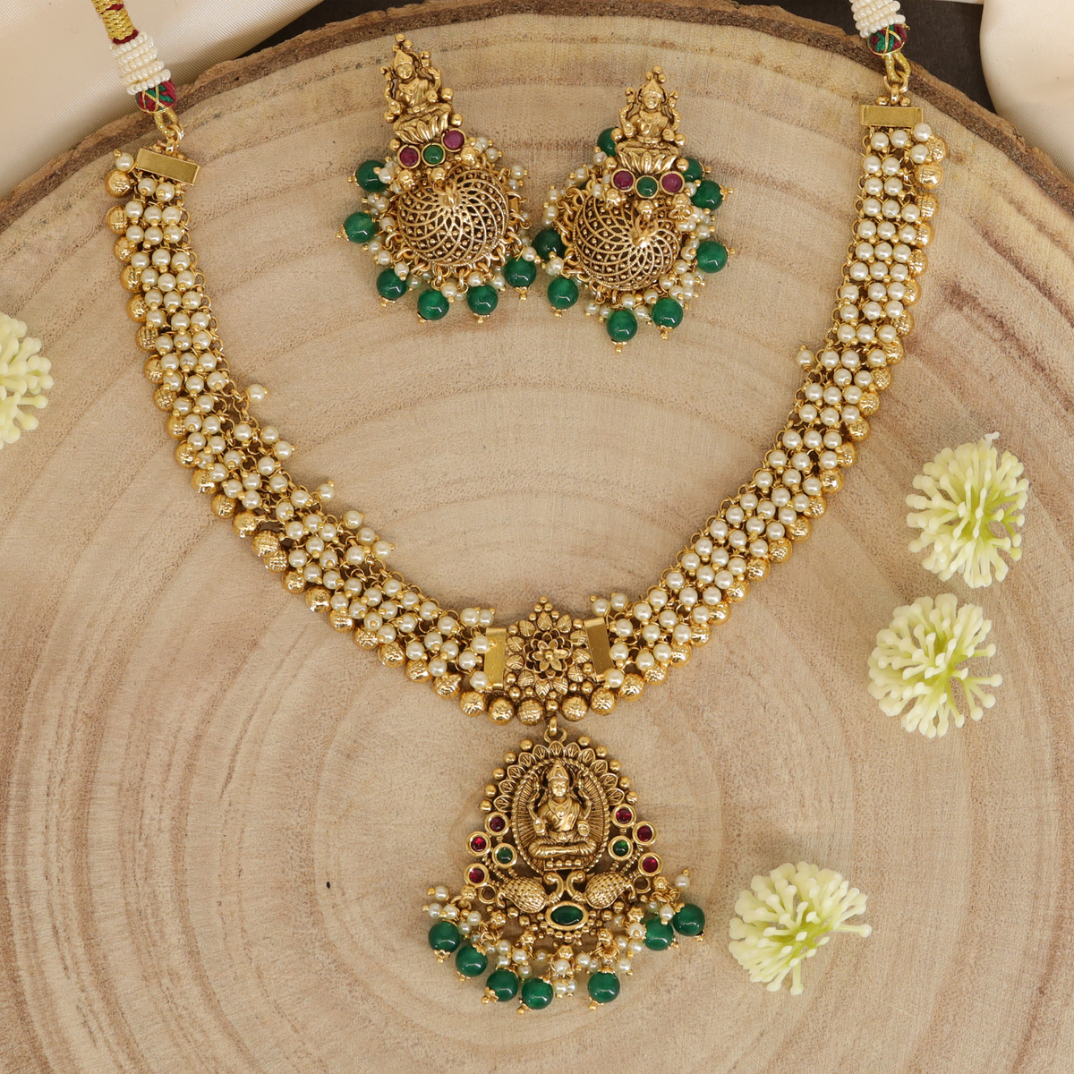 Lakshmi Classic Goddess Oval Pendant Necklace with Decorative Drop Finish