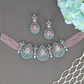 Designer Beaded Choker with Teardrop Motif Arrangement and Matching Dangle Earrings