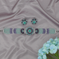 Designer Aqua and Violet Bead Choker with Floral Halo Hexagon Centre Accent