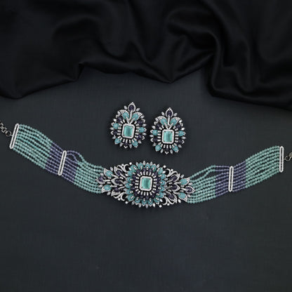 Floral medallion Crystal Chokers with multi-strand beadwork and ornate centrepiece
