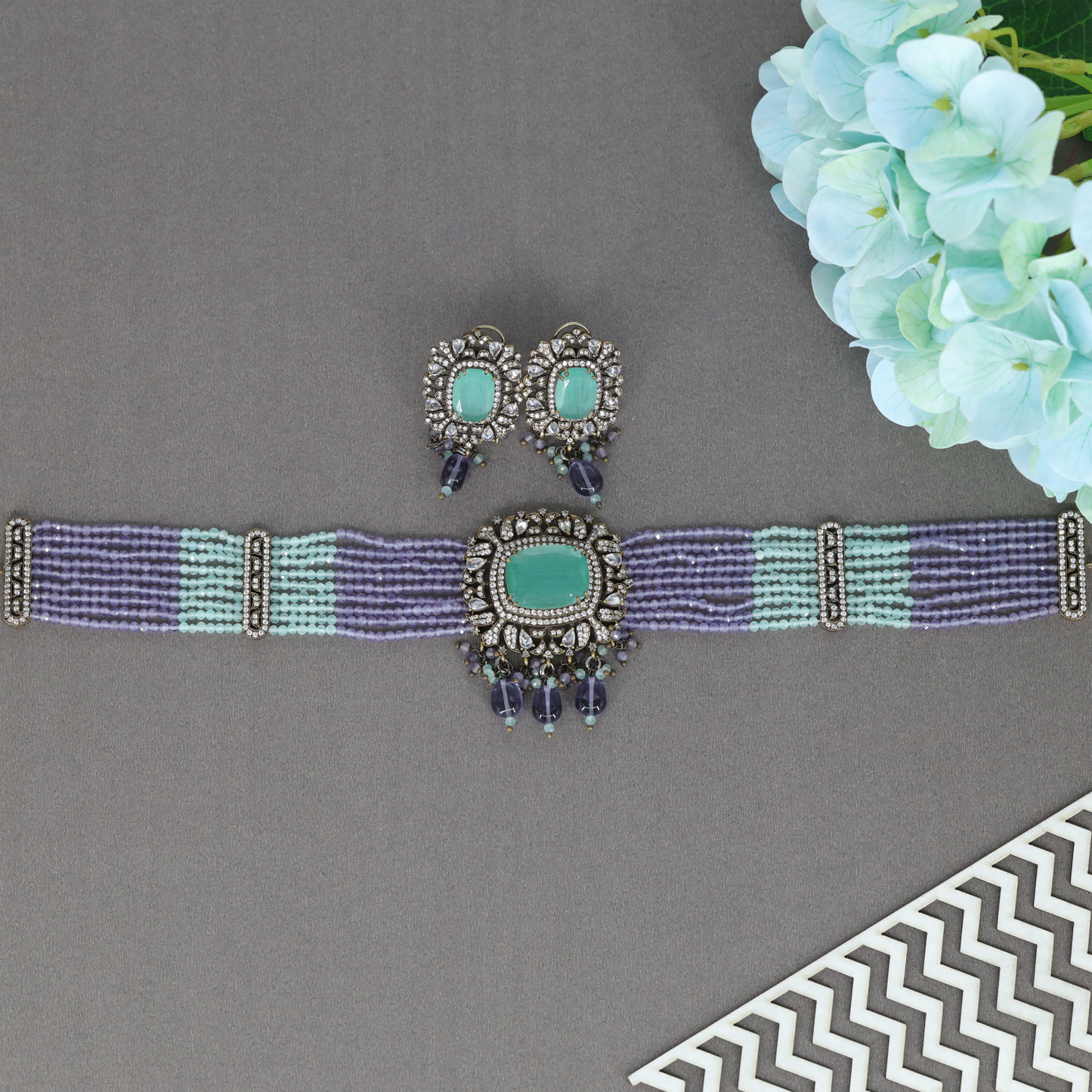 Beaded Choker with Oval Center Design