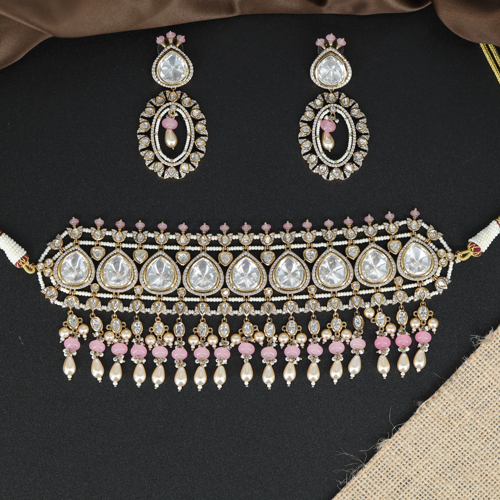 Opaline Festival Choker with Teardrop Crest Units and Cascading Pearl Drops