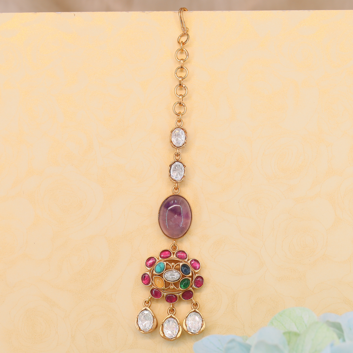 Designer Ethnic Maang Tikka with Oval and Cluster Motif Design