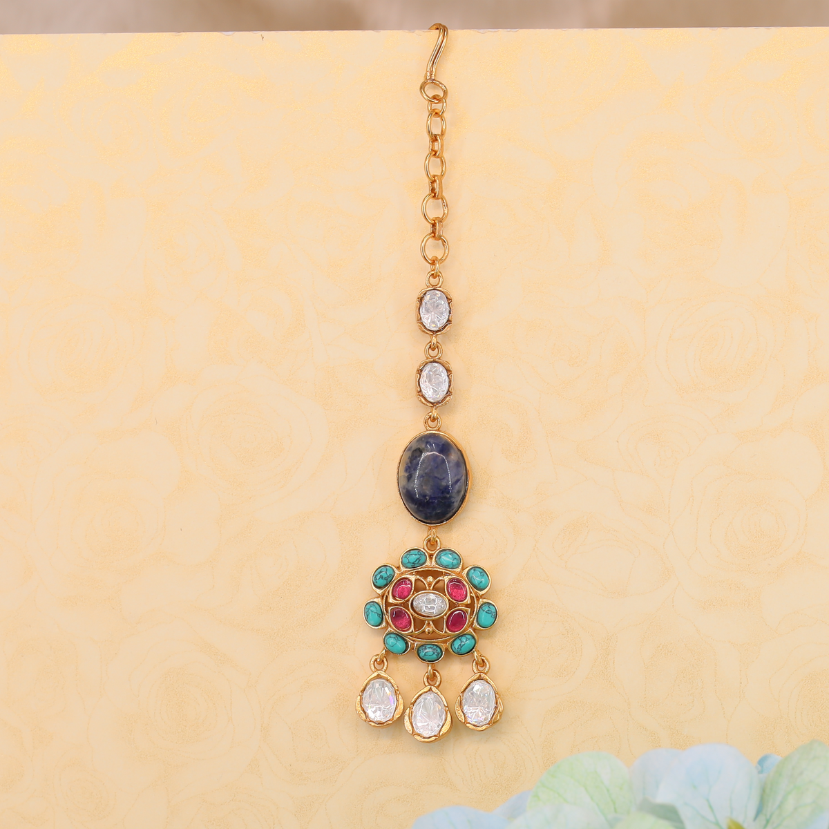 Designer Ethnic Maang Tikka with Oval and Cluster Motif Design