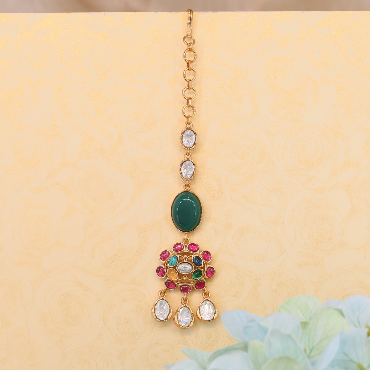 Designer Ethnic Maang Tikka with Oval and Cluster Motif Design