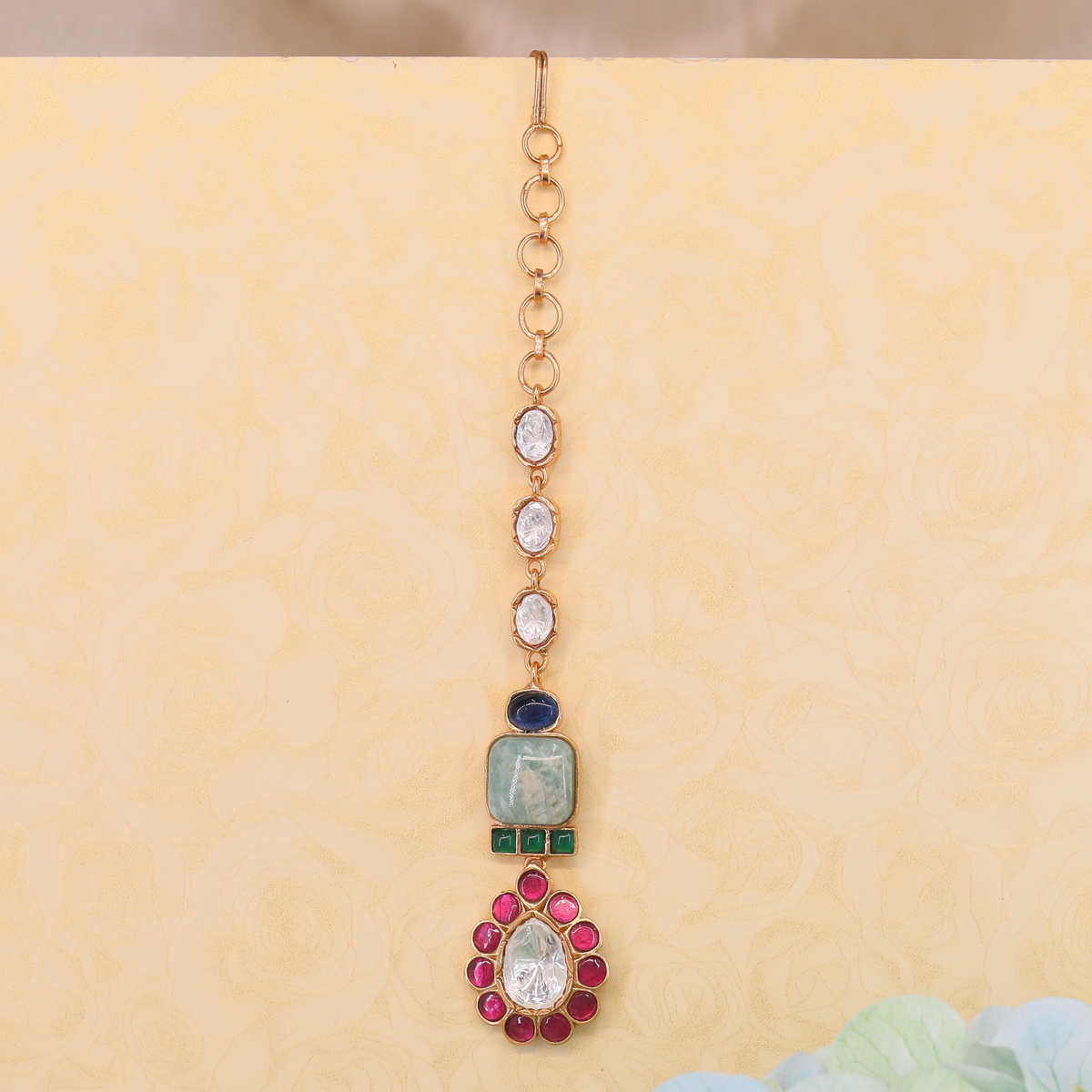 Classic Ethnic Maang Tikka with Mixed Shape Stone Arrangement
