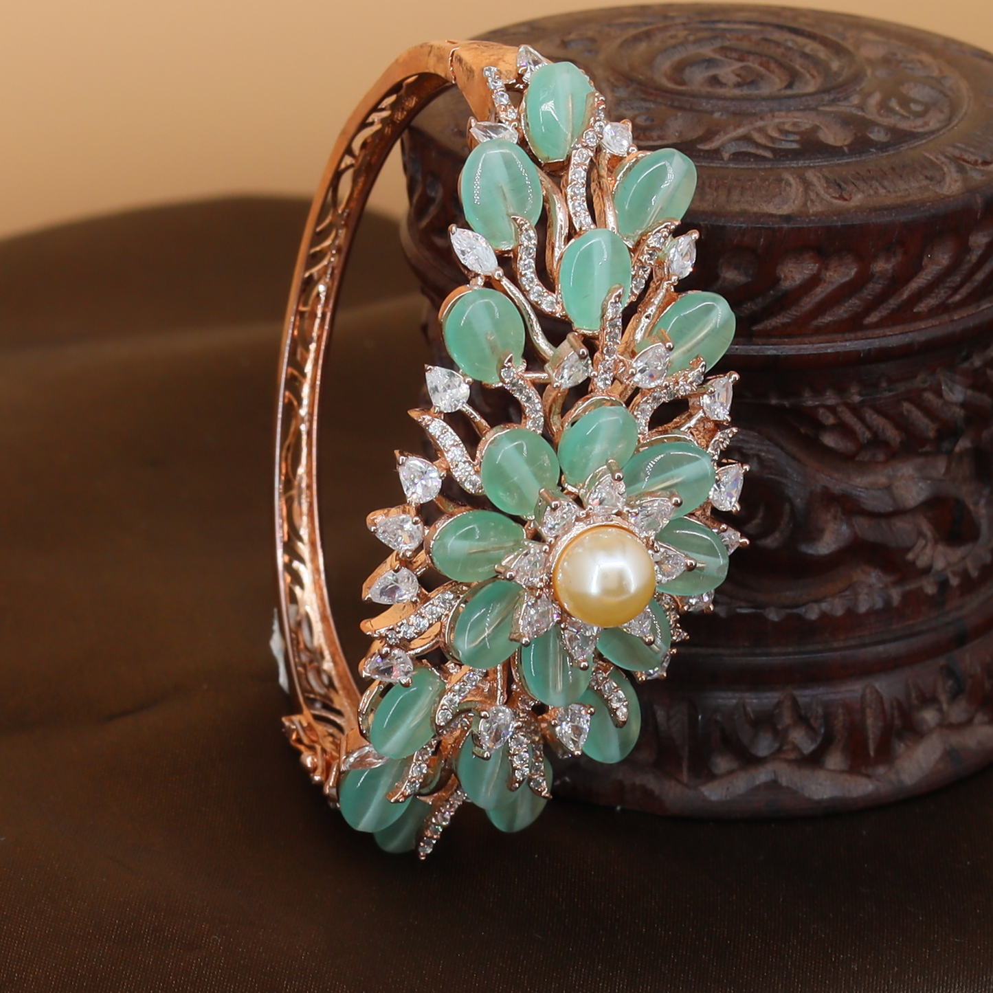 Graceful Botanical Pattern Kada with Pearl Highlight Design