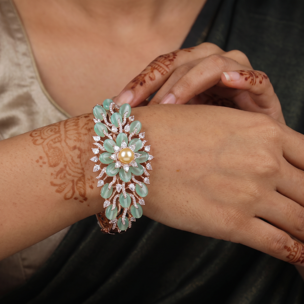 Graceful Botanical Pattern Kada with Pearl Highlight Design