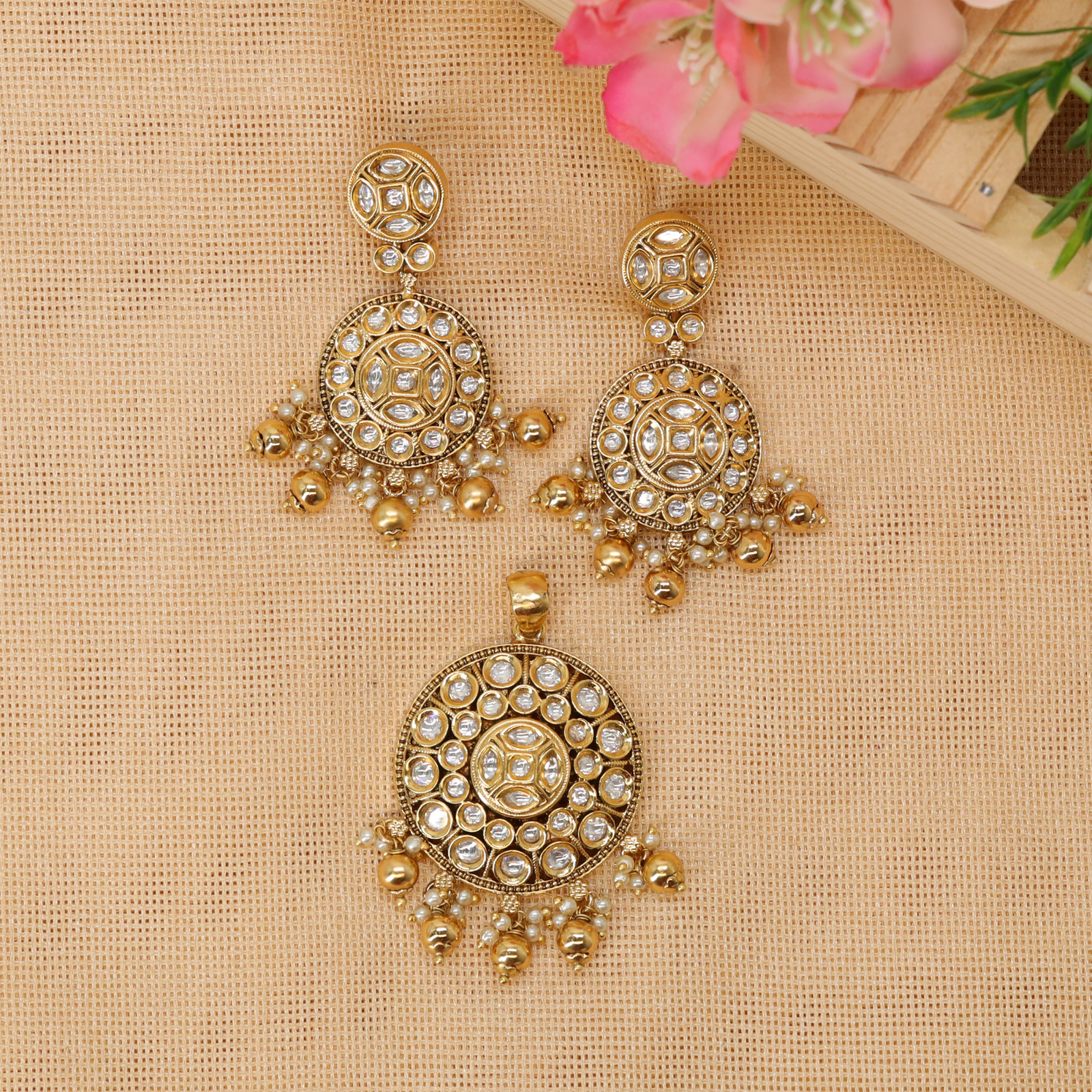 Classic Round Medallion Pendant Set with Radiant Stone Arrangement