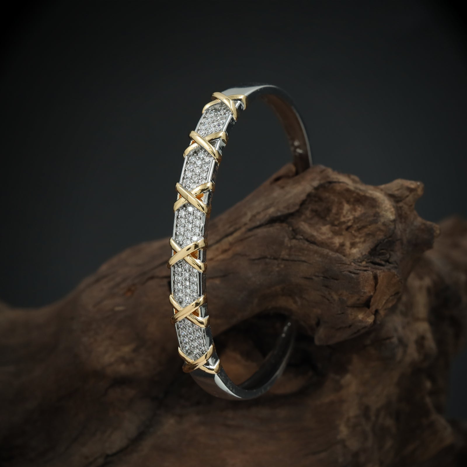 Crisscross Band Bracelet with Pavé Surface and Raised X Pattern Detailing