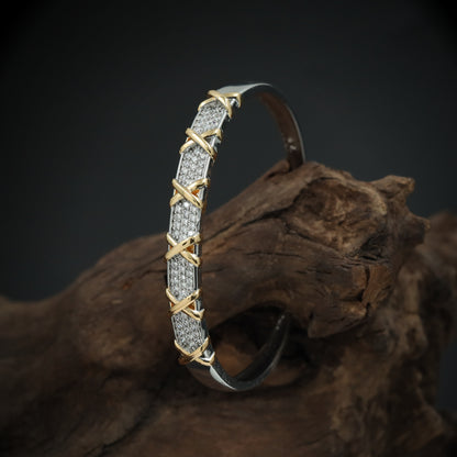 Crisscross Band Bracelet with PavÃ© Surface and Raised X Pattern Detailing