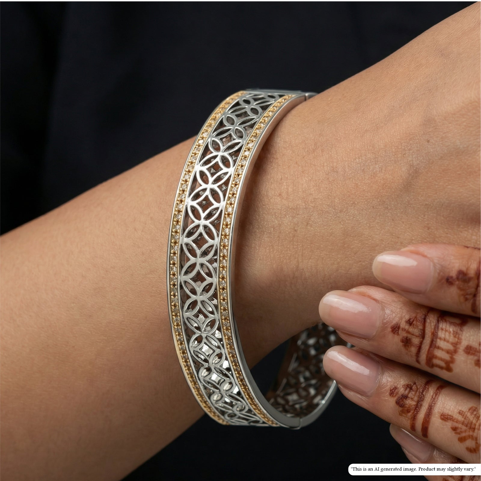 Filigree Cutwork Bracelet with Interlocking Pattern and Studded Border Edges